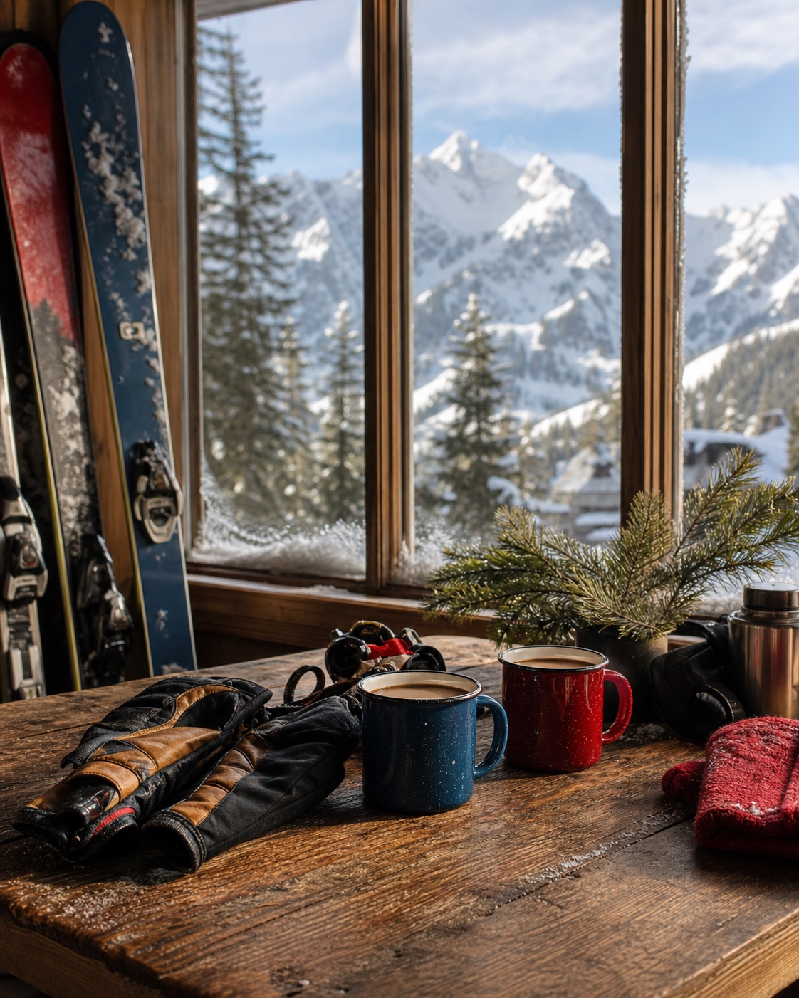 A shared table with a view of the mountains